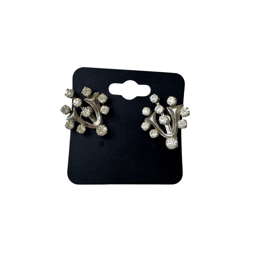 Sparkling Rhinestone Screw Back Earrings Vintage Style‎ for Women Y2K Glam